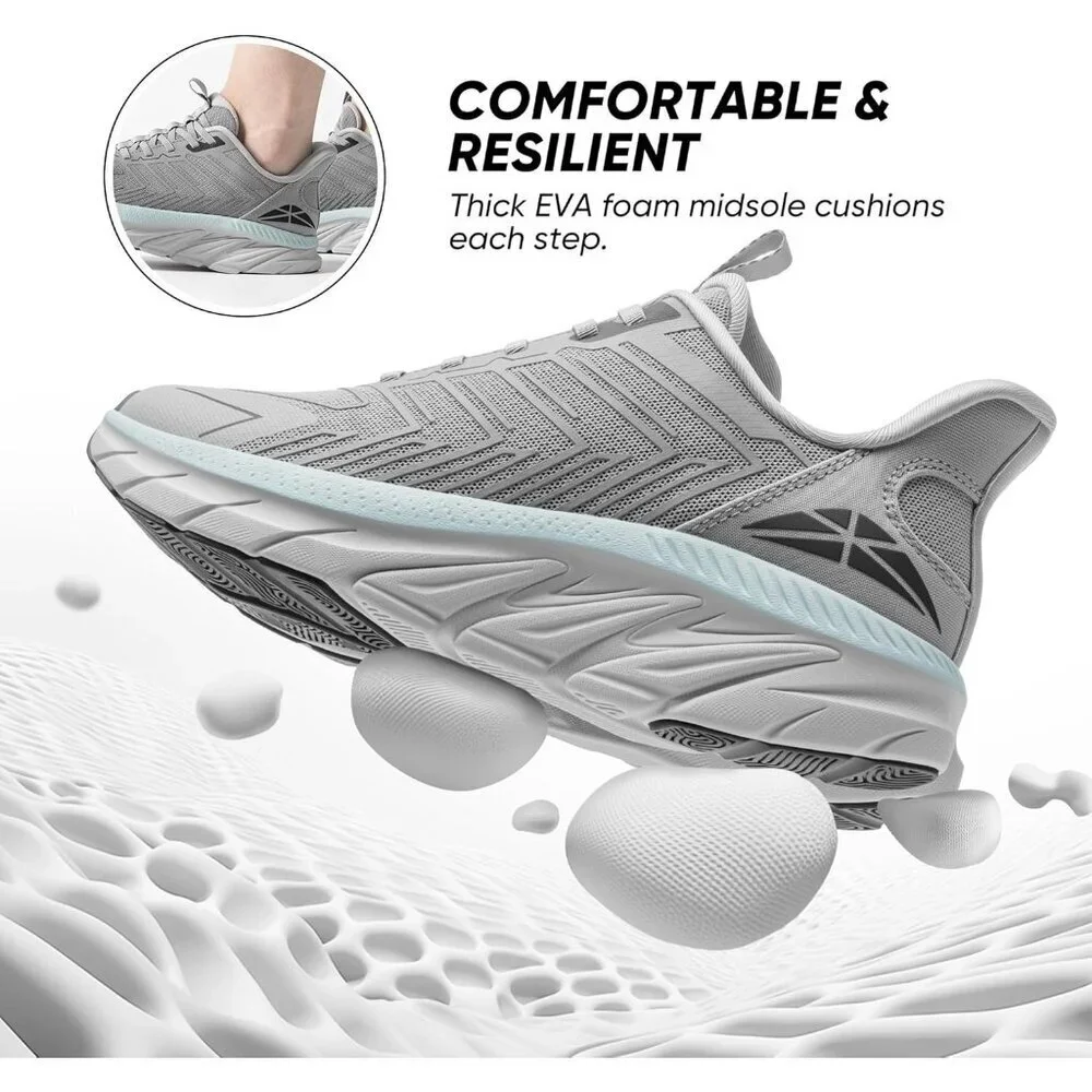 Women's Gray Blue Walking Shoes Comfort Breathable Non-Slip Gym Training Sneaker
